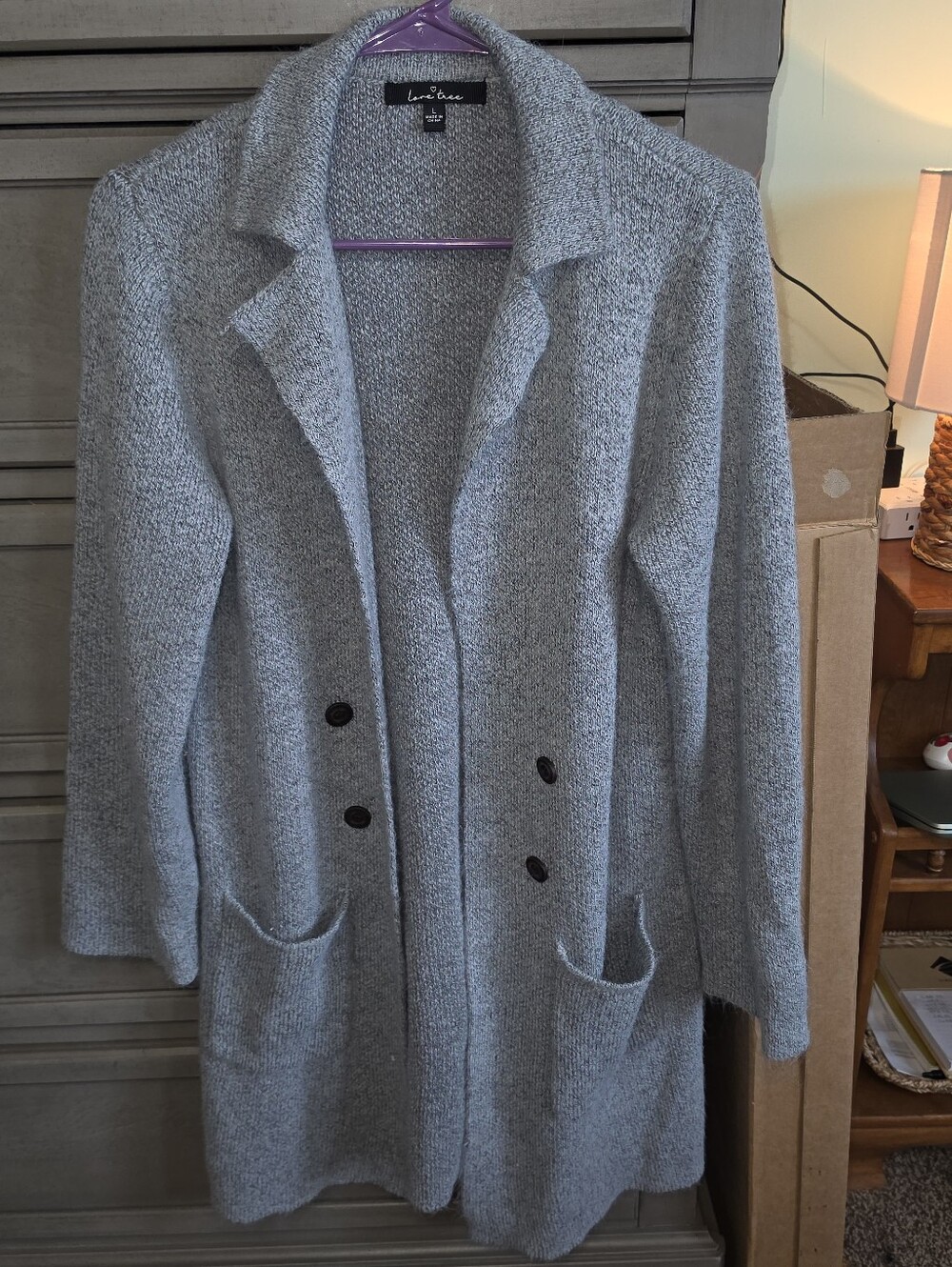 Love Tree Gray Open-Front Knit Coatigan